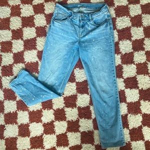 Old Navy light wash boyfriend jeans with paint splatter